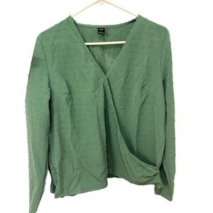 Green Wrap Blouse with Long Sleeves